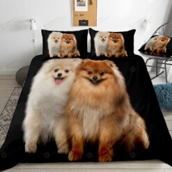 Pomeranian Dog Couple Black Bedding Set Bed Sheets Spread Comforter Duvet Cover Bedding Sets