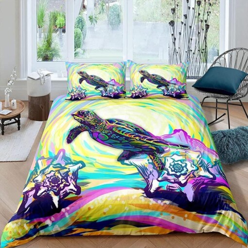 Turtle With Colorful Pattern Bed Sheets Duvet Cover Bedding Sets