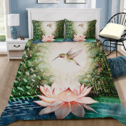 Hummingbird Lotus Bed Sheets Spread Duvet Cover Bedding Set