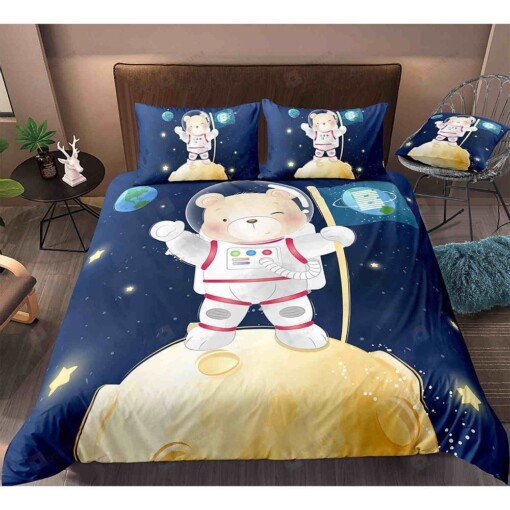 Cartoon Space Bear Astronaut Bedding Set Bed Sheets Spread Comforter Duvet Cover Bedding Sets