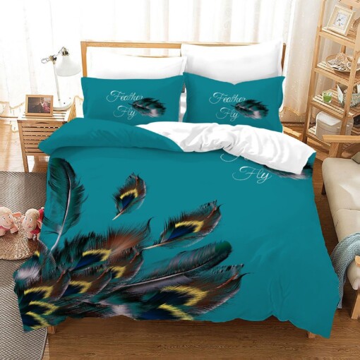 Peacock Feather Fly Bedding Set  Bed Sheets Spread Comforter Duvet Cover Bedding Sets