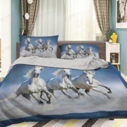 3D White Horses Running Bedding Set Bed Sheets Spread Comforter Duvet Cover Bedding Sets