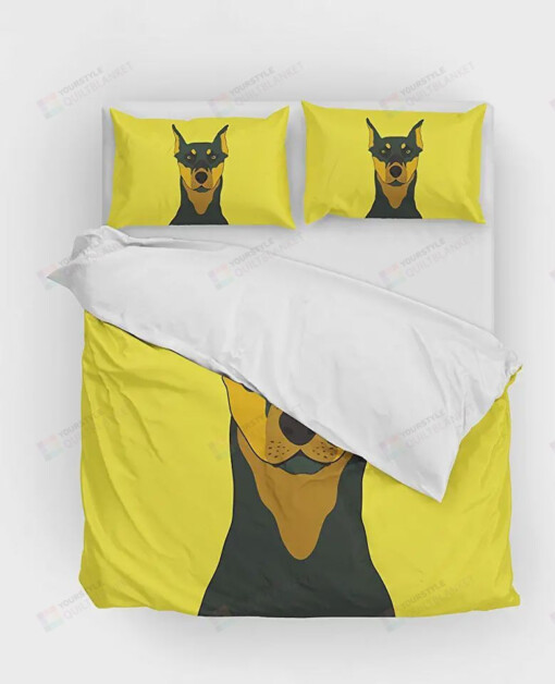 Doberman Dog Yellow Bedding Set Bed Sheets Spread Comforter Duvet Cover Bedding Sets