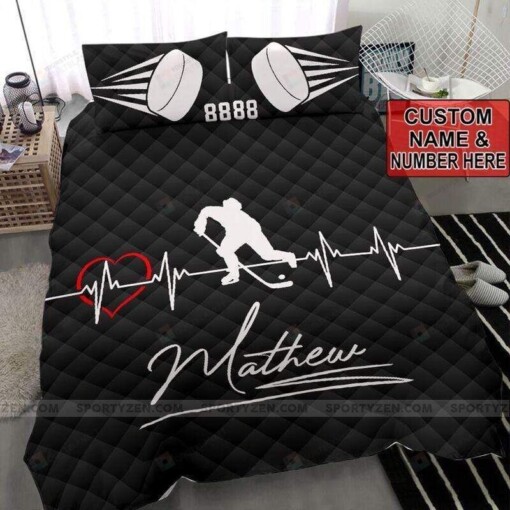 Hockey Heartbeat Custom Duvet Cover Bedding Set With Your Name