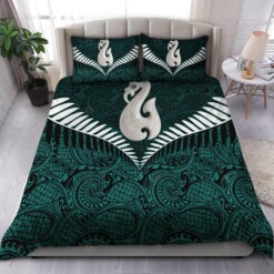 Aotearoa New Zealand Maori Bedding Set Kiwi Silver Fern Koru Spiral Silver Bed Sheets Spread Comforter Duvet Cover Bedding Sets