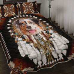 Australian Shepherd Dog Native American Rosette Quilt Bedding Set