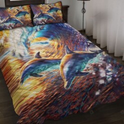 Dolphin Surf Dawn Quilt Bedding Set