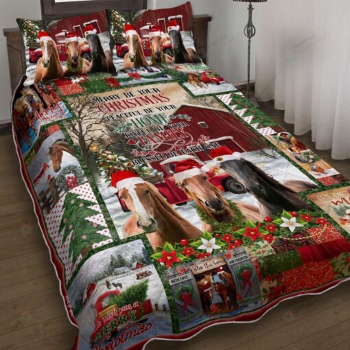 Horse Merry Christmas Quilt Bedding Set