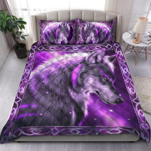 Purple Fantasy Wolf Quilt Bedding Set