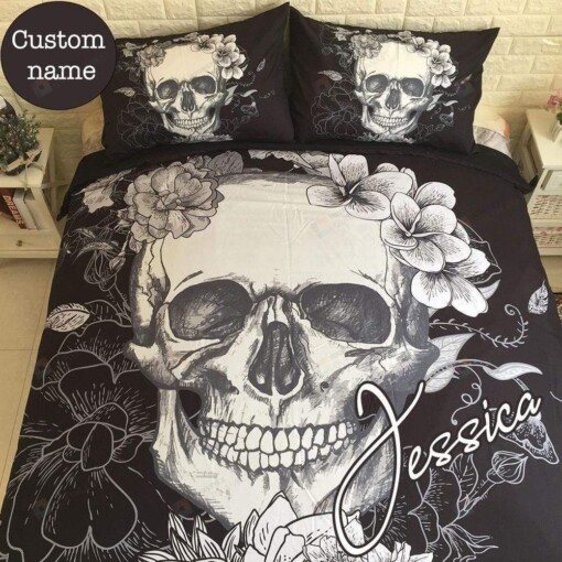 Skull Flower Personalized Custom Name Duvet Cover Bedding Set