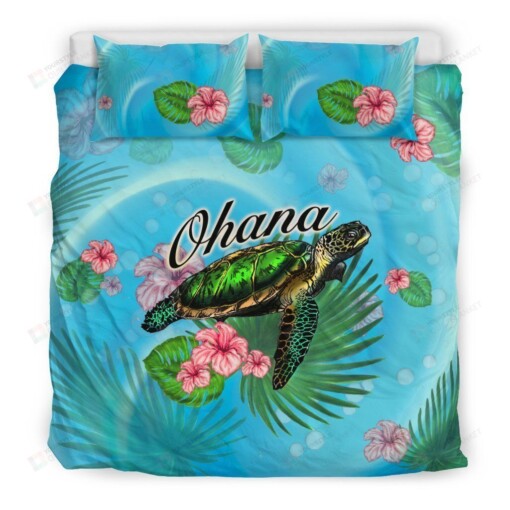 Ohana Turtle And Hibiscus Bed Sheets Duvet Cover Bedding Set