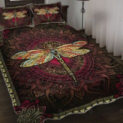 Dragonfly Mandala Black Background Quilt Bedding Set