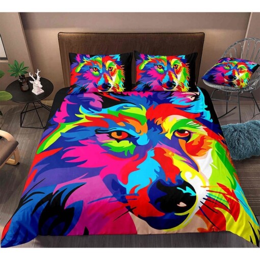 Colorful Wolf Bedding Set Bed Sheets Spread Comforter Duvet Cover Bedding Sets