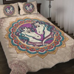 Horse Couple Mandala Color Quilt Bedding Set