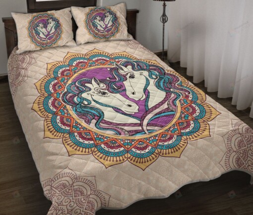 Horse Couple Mandala Color Quilt Bedding Set