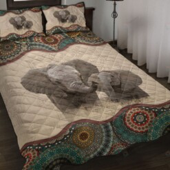 Elephant Family Mandala Style Quilt Bedding Set