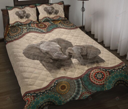 Elephant Family Mandala Style Quilt Bedding Set