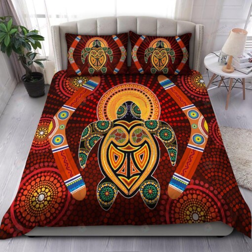 Aboriginal Turtle Boomerangs Bed Sheets Duvet Cover Bedding Set