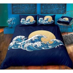 Ukiyo Wave Bedding Set Bed Sheets Spread Comforter Duvet Cover Bedding Sets