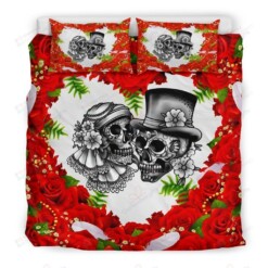 Skull Couple And Roses Bedding Set Bed Sheets Spread Comforter Duvet Cover Bedding Sets