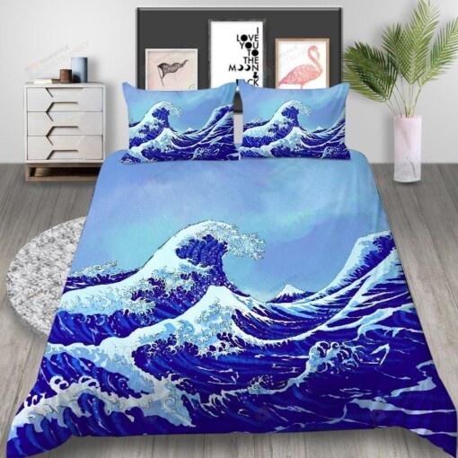 Wave Japanese Blue Bed Sheets Spread Duvet Cover Bedding Sets