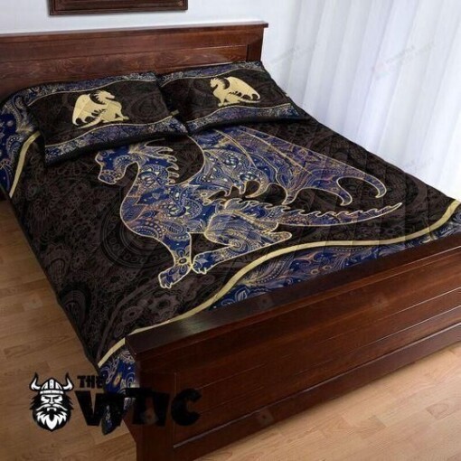 Dragon Black Navy Quilt Bedding Set