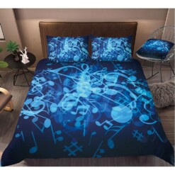 Blue Music Notes Bedding Set Cotton Bed Sheets Spread Comforter Duvet Cover Bedding Sets