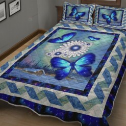 Blue Butterfly Quilt Bedding Set