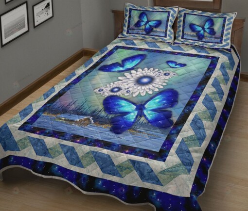 Blue Butterfly Quilt Bedding Set