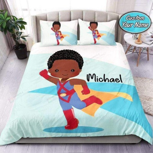 Superman Black Boy African Custom Name Duvet Cover Bedding Set