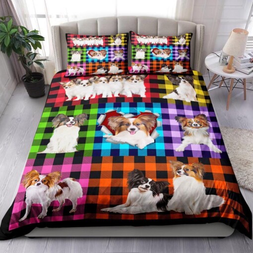 Papillon Dog Plaid Bedding Set Bed Sheets Spread Comforter Duvet Cover Bedding Sets