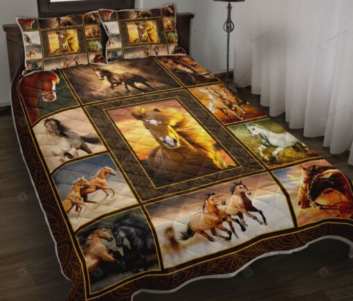 Horse Sunset Brown Quilt Bedding Set