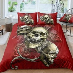 Skull Cotton Bed Sheets Spread Comforter Duvet Cover Bedding Sets