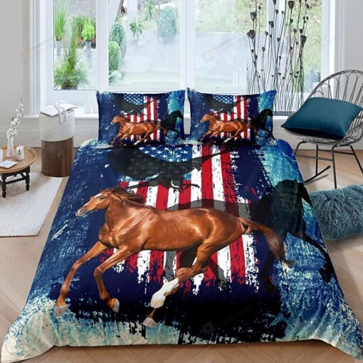 Horse And American Flag Bedding Set Bed Sheets Spread Comforter Duvet Cover Bedding Sets