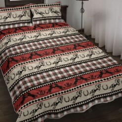 Horse Brown Lumberjack Pattern Quilt Bedding Set