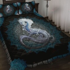 White Dragon Mandala Quilt Bedding Set