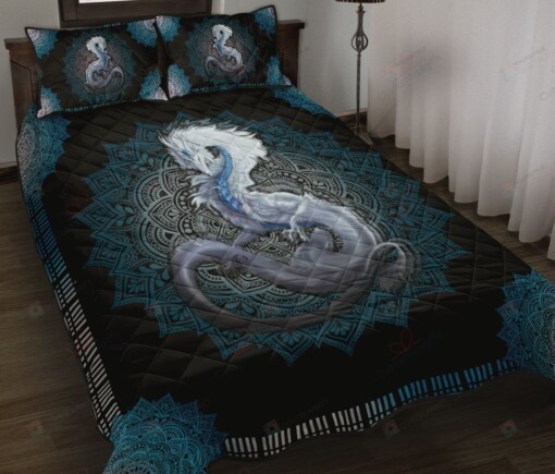 White Dragon Mandala Quilt Bedding Set