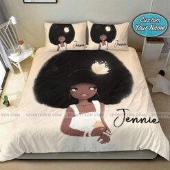 Black Little Girl Gorgeous Afro With Duck Bedding Personalized Custom Name Duvet Cover Bedding Set