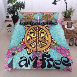 Butterfly I Am Free Hippie Duvet Cover Bedding Set