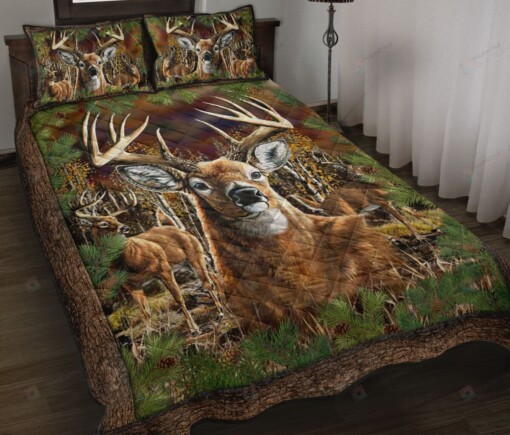 Deer Pine Tree Quilt Bedding Set