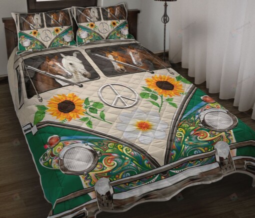 Horse Hippie Bus Quilt Bedding Set