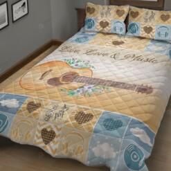 Guitar Live Love Music Quilt Bedding Set