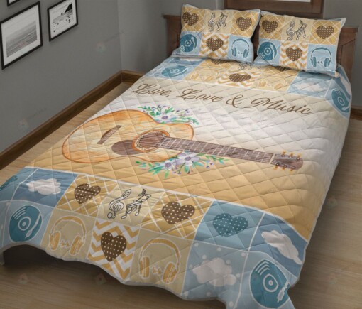 Guitar Live Love Music Quilt Bedding Set