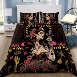 Skull Girl With Tattoo Bedding Set Cotton Bed Sheets Spread Comforter Duvet Cover Bedding Sets