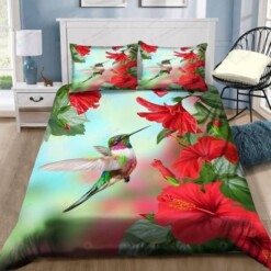 Hummingbird And Hibiscus Bedding Set Bed Sheets Spread Comforter Duvet Cover Bedding Sets