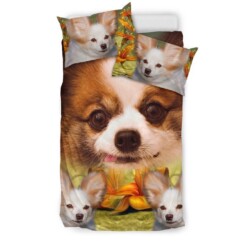 Cute Papillon Dog Print Bedding Set Bed Sheets Spread Comforter Duvet Cover Bedding Sets