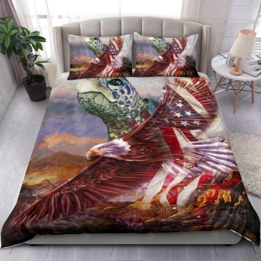 Turtle And Eagle American Independence Day Bedding Set Patriotic Gift Bed Sheets Spread Comforter Duvet Cover Bedding Sets