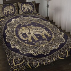 Elephant Mandala Gold Quilt Bedding Set