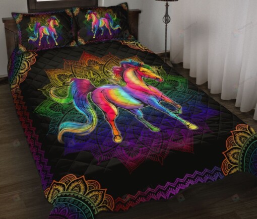 Horse Colorful Mandala Quilt Bedding Set