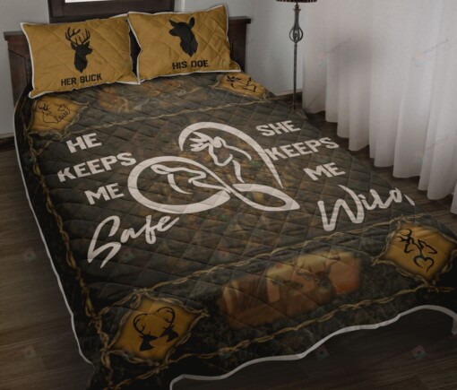 Deer Couple Safe & Wild Quilt Bedding Set